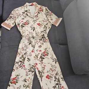Zara Cream and Red Floral Jumpsuit